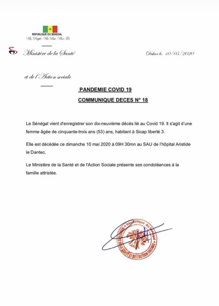 URGENT : Le Sénégal enregistre son 19e décès lié au Covid-19.
