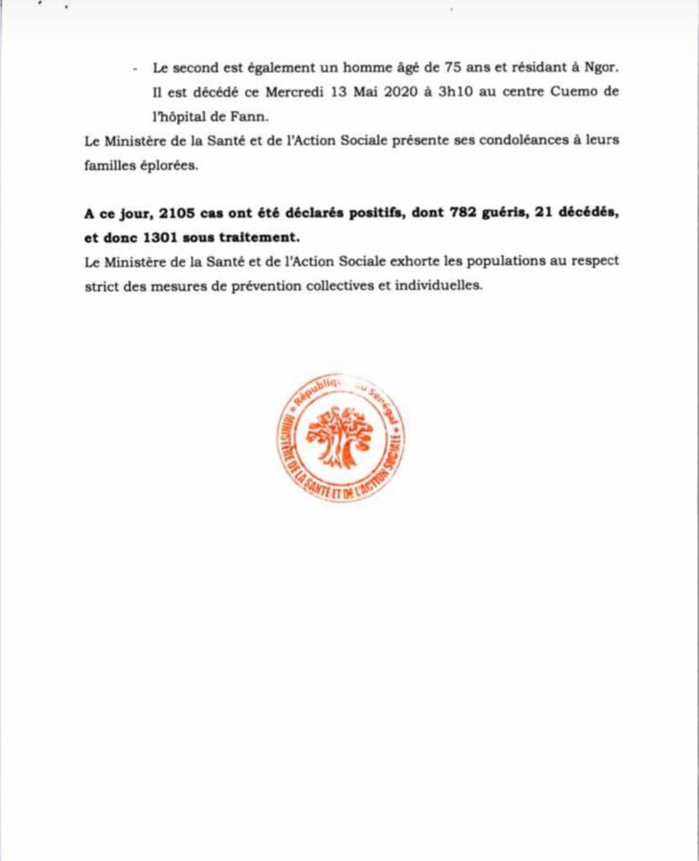 SÉNÉGAL : 110 nouveaux cas testés positifs au coronavirus, 2 nouveaux décès, 40 nouveaux guéris et 8 cas graves en réanimation.