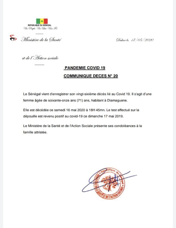 Urgent : Le Sénégal enregistre son 26e décès lié au Coronavirus.
