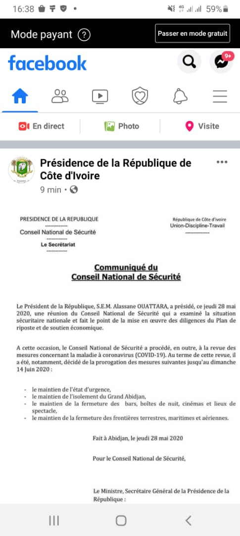 COVID-19 EN CÔTE D’IVOIRE : Le président Alassane Ouattara maintient l’état d’urgence jusqu’au 14 Juin prochain (DOCUMENT)