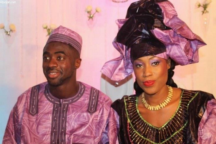 L'international Ivoirien Kolo Touré et sa femme, habillés par Djily Création.