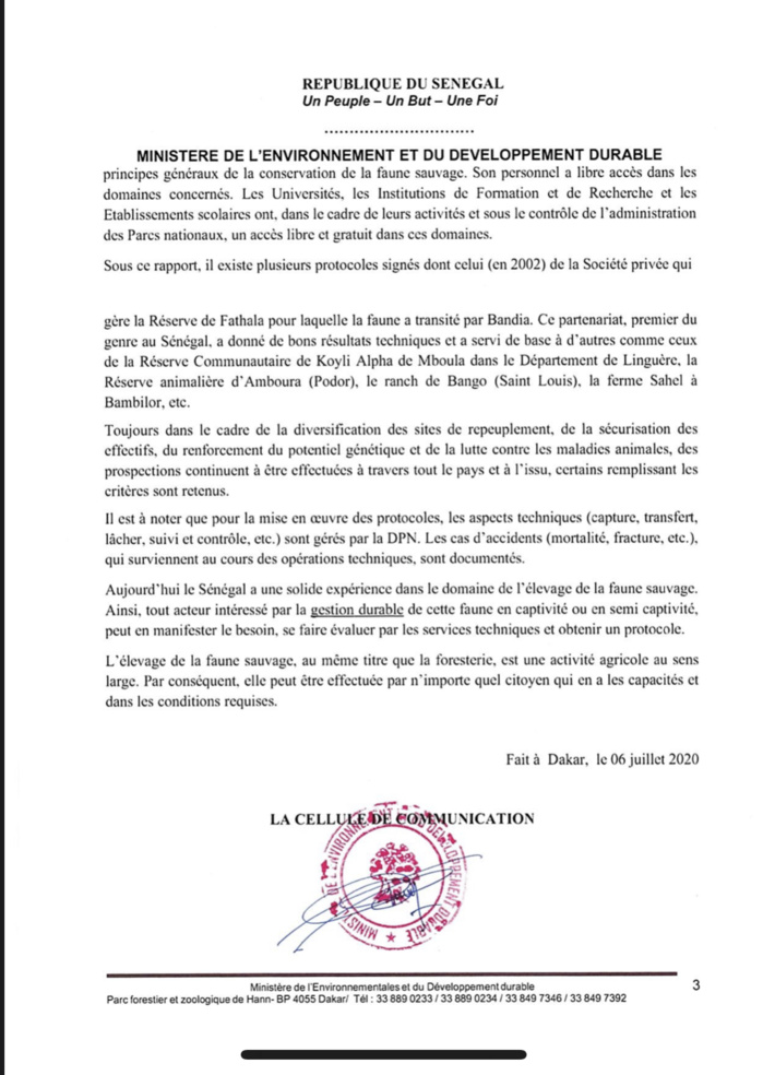Transfert d’oryx à la réserve du ministre de l’environnement et du développement durable : Les éclaircissements de Abdou Karim Sall. (DOCUMENT) Transfert d’oryx à la réserve du ministre de l’environnement et du développement durable : Les éclaircissements de Abdou Karim Sall. (DOCUMENT)