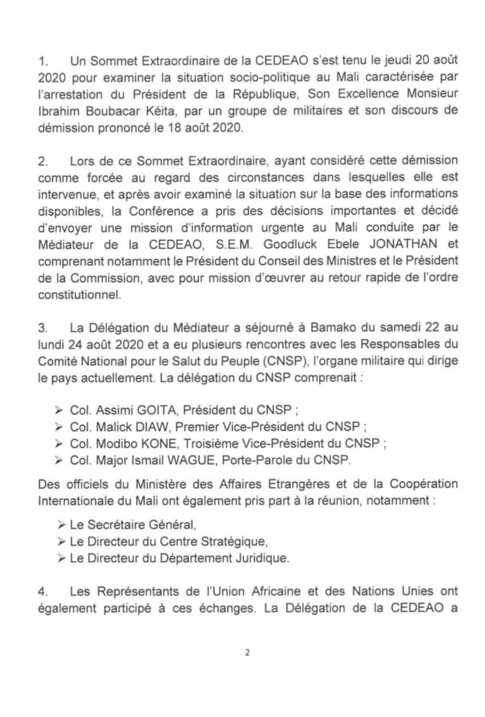 Crise au Mali : Voici le rapport de mission du médiateur de la CEDEAO Goodluck Jonathan (DOCUMENTS) Crise au Mali : Voici le rapport de mission du médiateur de la CEDEAO Goodluck Jonathan (DOCUMENTS)