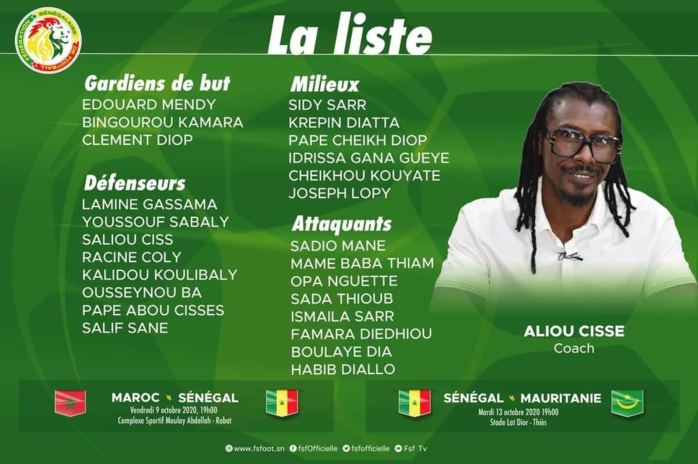 Liste de Aliou Cissé : Les Lions avec Boulaye Dia, Pape Cheikh Diop, Mame Baba Thiam et Opa Nguette de retour.