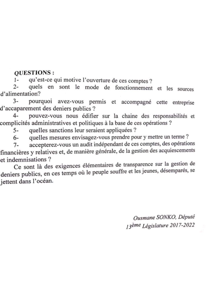 Vente de biens publics et gestion de l’Enseignement Supérieur : Ousmane Sonko écrit encore au Gouvernement. Vente de biens publics et gestion de l’Enseignement Supérieur : Ousmane Sonko écrit encore au Gouvernement.