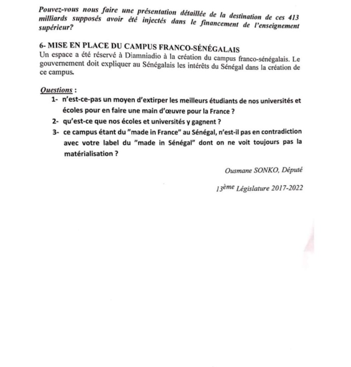 Vente de biens publics et gestion de l’Enseignement Supérieur : Ousmane Sonko écrit encore au Gouvernement. Vente de biens publics et gestion de l’Enseignement Supérieur : Ousmane Sonko écrit encore au Gouvernement.