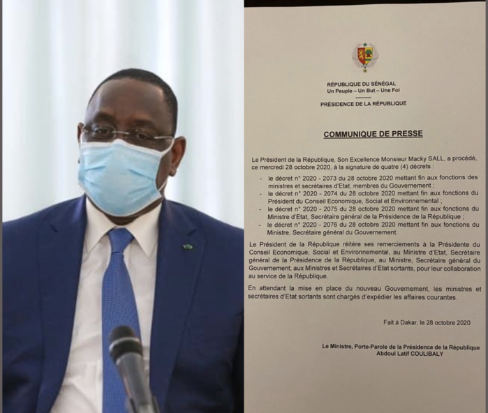 Urgent : Le président Macky Sall se sépare de ses ministres, Secrétaires généraux et de la Présidente du CESE. (DÉCRETS) Urgent : Le président Macky Sall se sépare de ses ministres, Secrétaires généraux et de la Présidente du CESE. (DÉCRETS)
