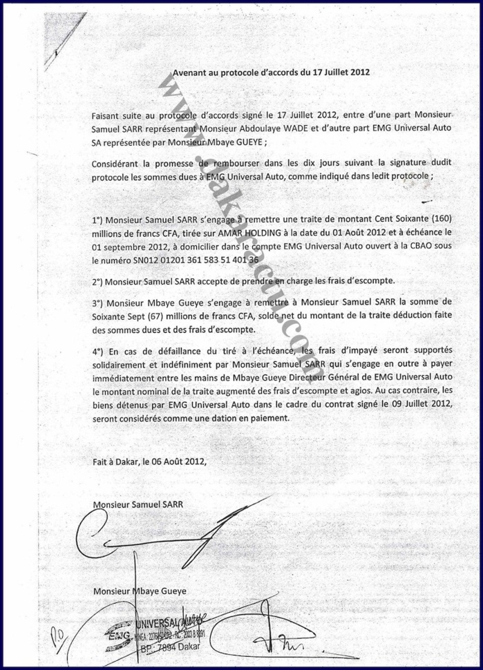 Exclusif. Ce qui s’est réellement passé dans les transactions entre Wade, Cheikh Amar, Samuel Sarr et M'baye Guèye.  (DOCUMENTS)