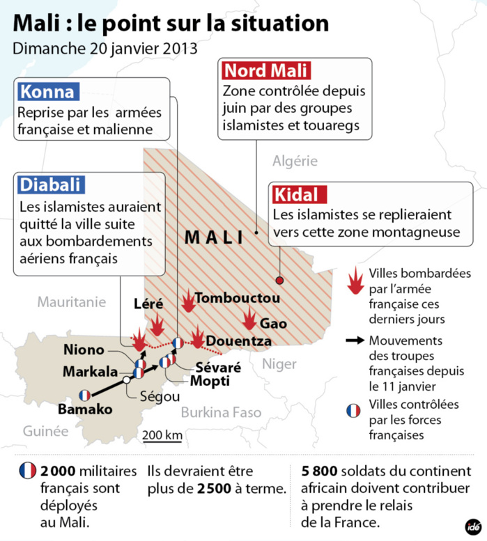 Mali: les troupes françaises et maliennes progressent vers Diabali