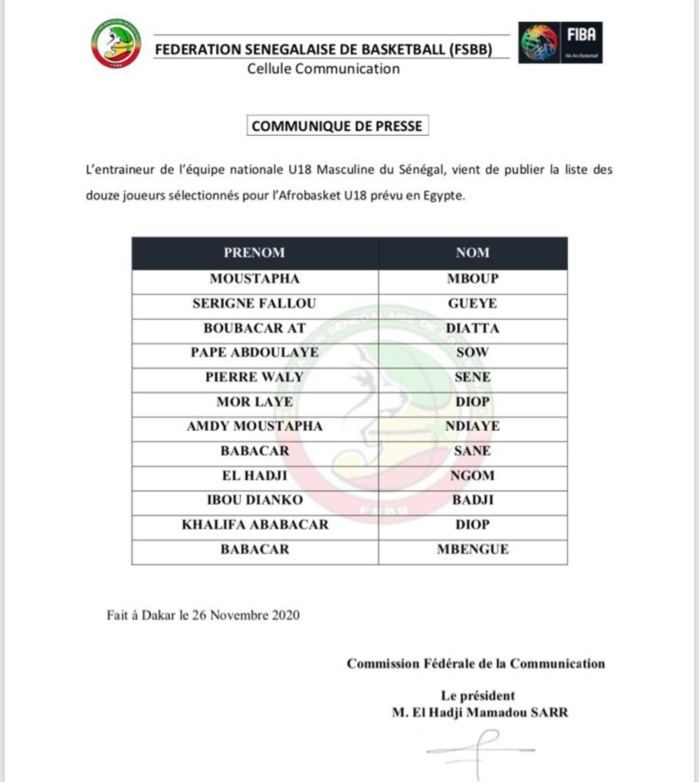 Afrobasket U18 Egypte 2020 : Une liste de 12 lionceaux dévoilée par Madiène Fall Afrobasket U18 Egypte 2020 : Une liste de 12 lionceaux dévoilée par Madiène Fall