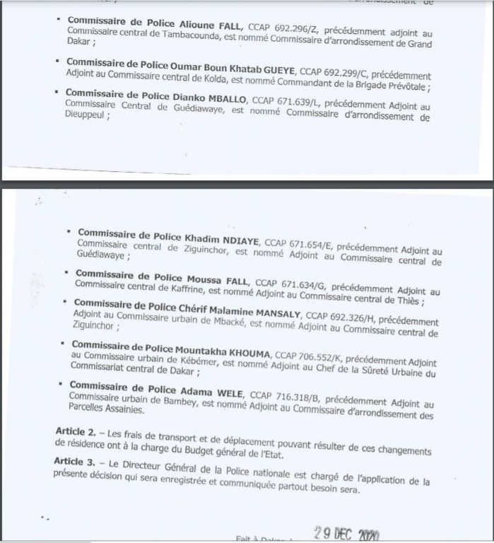Mouvements au sein de la Police : Antoine Diome promeut plusieurs adjoints aux commissaires Mouvements au sein de la Police : Antoine Diome promeut plusieurs adjoints aux commissaires