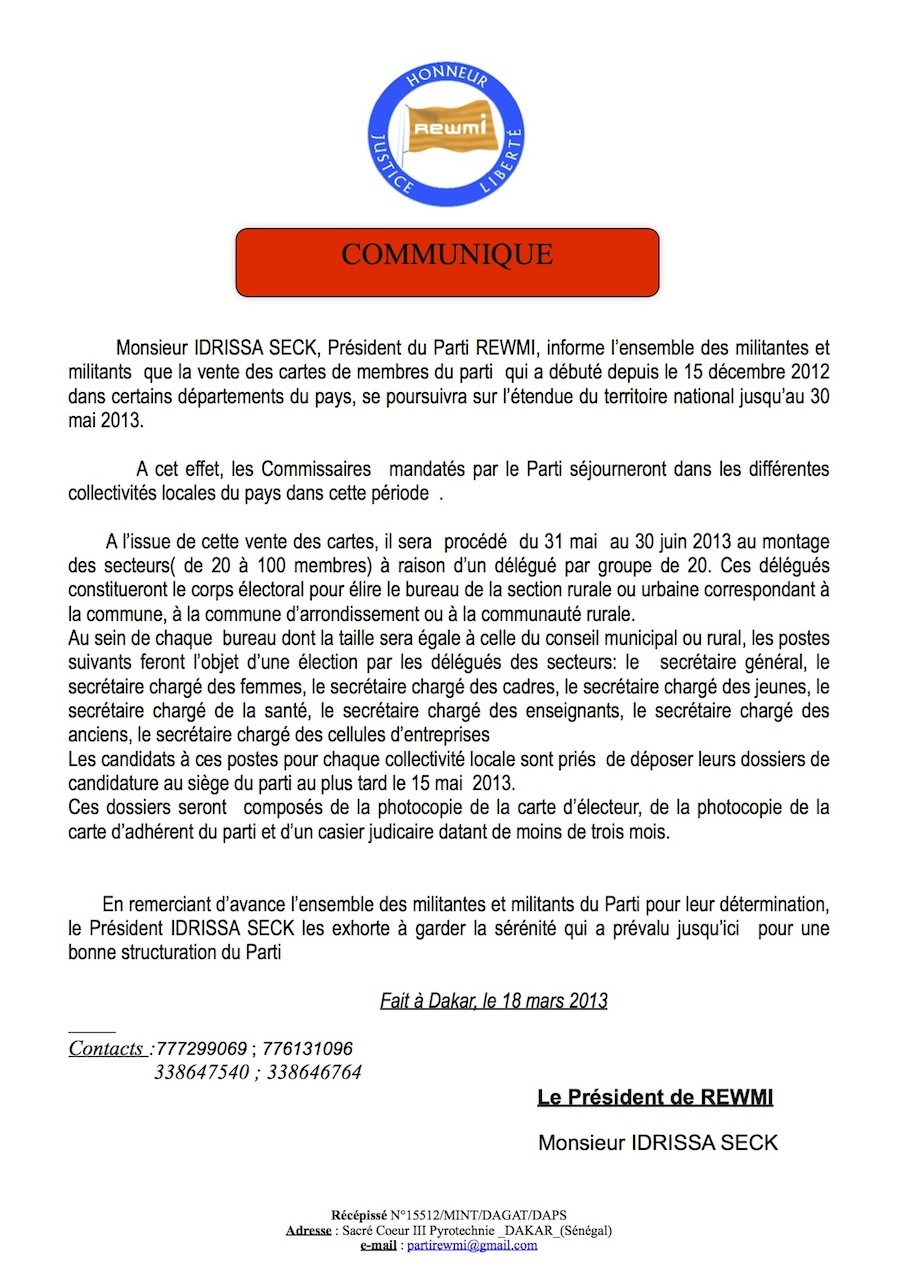 Communiqué rewmi Communiqué rewmi