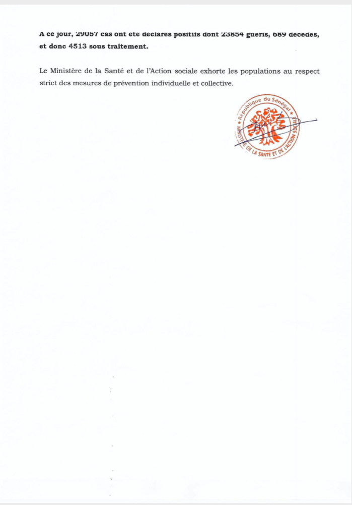 SÉNÉGAL : 297 nouveaux cas testés positifs au coronavirus, 295 nouveaux guéris, 7 nouveaux décès et 58 cas graves en réanimation. SÉNÉGAL : 297 nouveaux cas testés positifs au coronavirus, 295 nouveaux guéris, 7 nouveaux décès et 58 cas graves en réanimation.