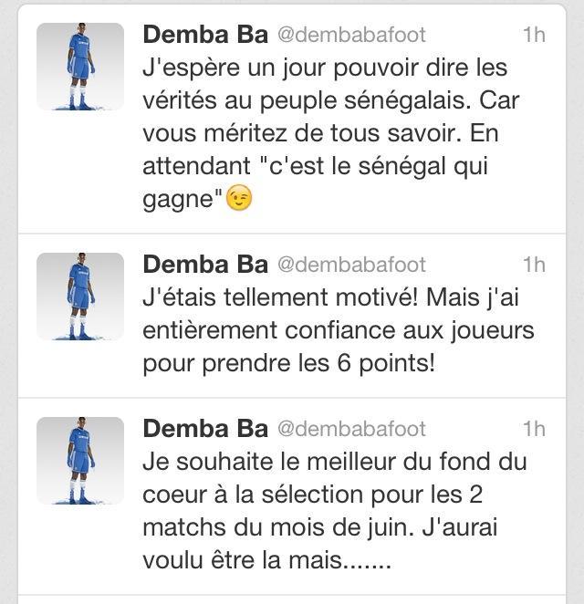 Demba Ba sur son Twitter à propos de sa non sélection