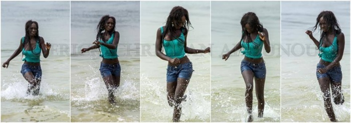 Le mannequin sénégalais Ebène Diop en mode plage