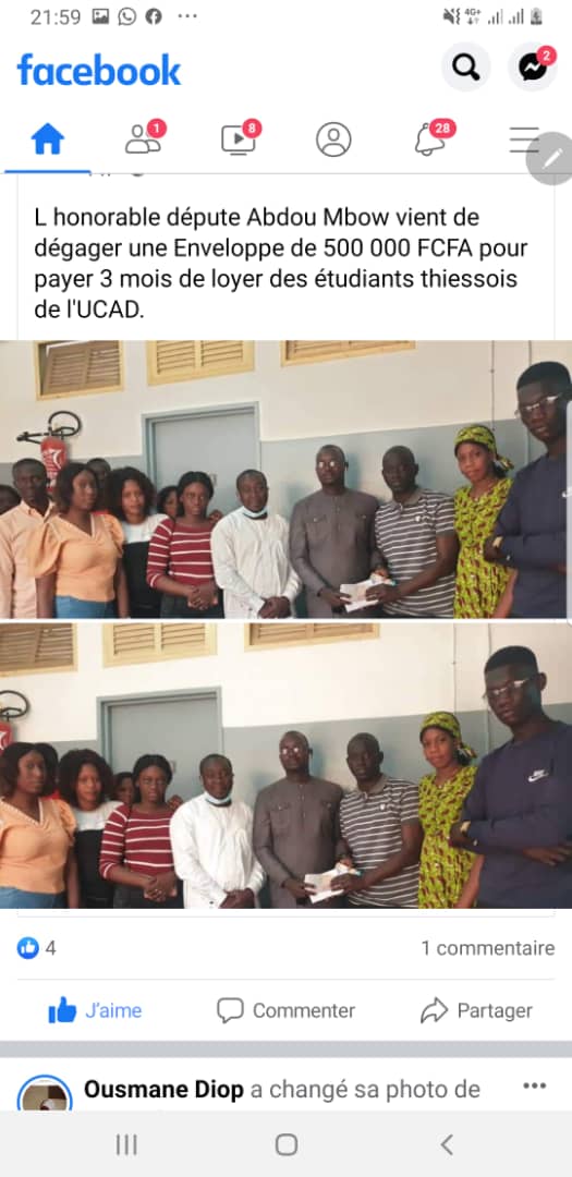 Appui aux étudiants Thiessois : Abdou Mbow met la main à la poche pour payer les arriérés de loyers de ces jeunes frères. Appui aux étudiants Thiessois : Abdou Mbow met la main à la poche pour payer les arriérés de loyers de ces jeunes frères.