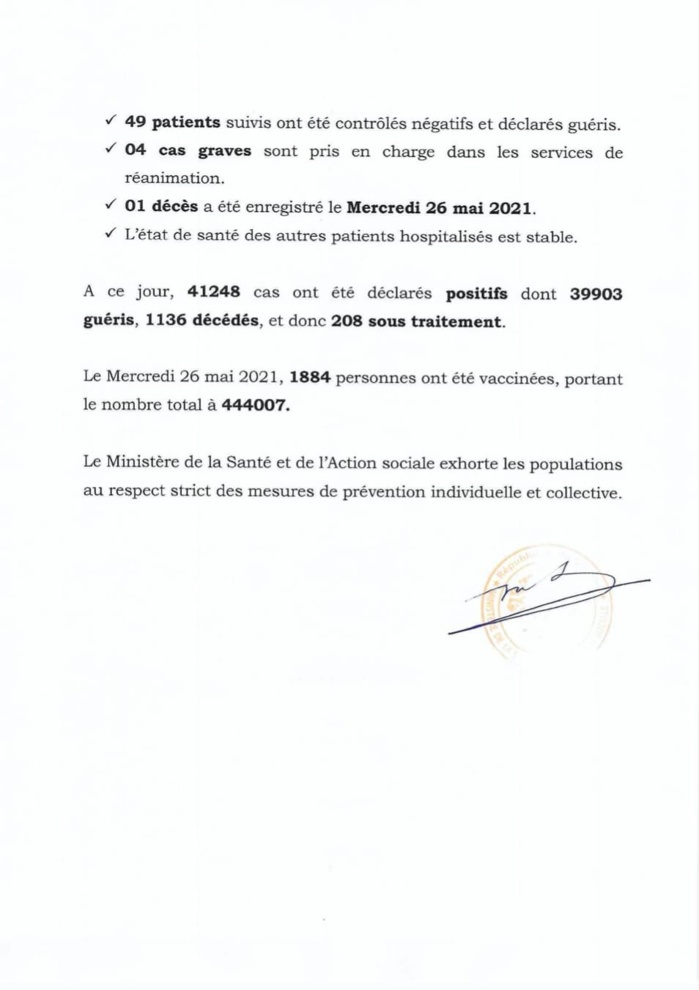 SÉNÉGAL : 67 nouveaux cas testés positifs au coronavirus, 49 nouveaux guéris, 1 nouveau décès et 4 cas graves en réanimation. SÉNÉGAL : 67 nouveaux cas testés positifs au coronavirus, 49 nouveaux guéris, 1 nouveau décès et 4 cas graves en réanimation.