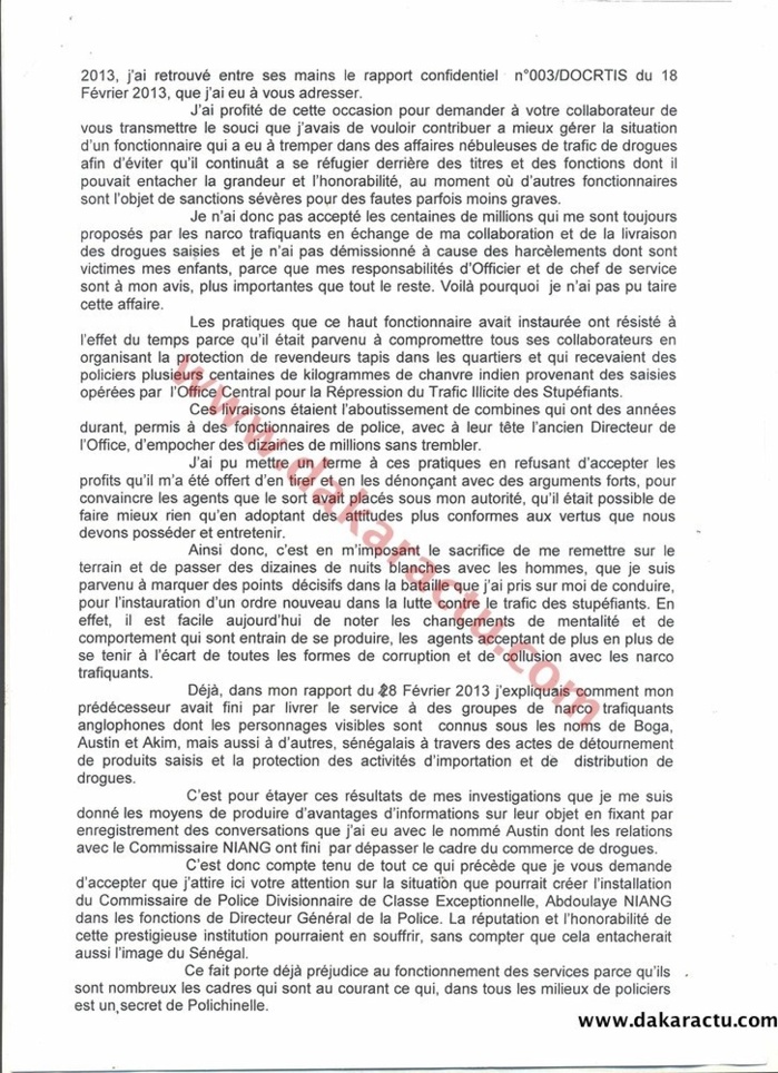 Rapport du Commissaire Keïta : L’alerte envoyée au Ministre de l’intérieur pour prévenir une nomination périlleuse du Commissaire Niang comme DGPN. (DOCUMENTS)