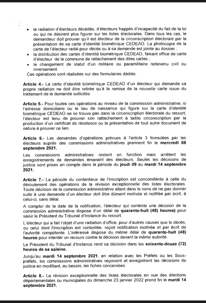 Elections locales 2022 : La révision exceptionnelle des listes électorales va se dérouler du 31 juillet au 14 septembre 2021. (Décret)