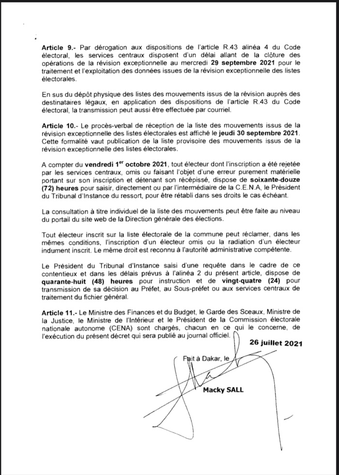 Elections locales 2022 : La révision exceptionnelle des listes électorales va se dérouler du 31 juillet au 14 septembre 2021. (Décret) Elections locales 2022 : La révision exceptionnelle des listes électorales va se dérouler du 31 juillet au 14 septembre 2021. (Décret)