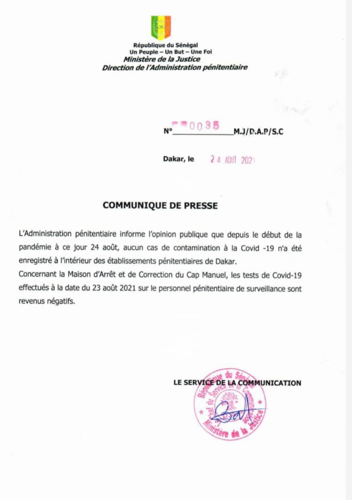 Covid-19 et rappel à Dieu de Habré : les précisions de l’administration pénitentiaire