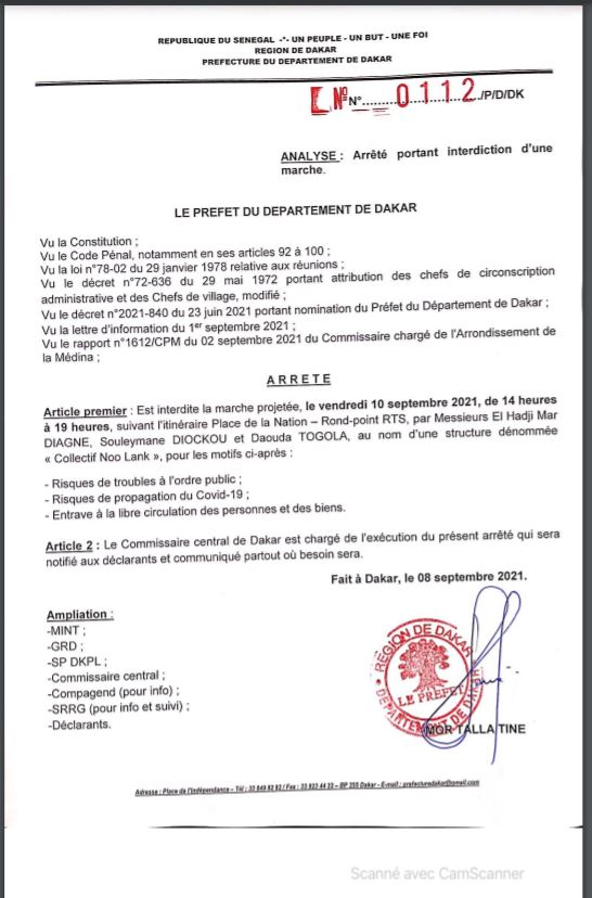 Officiel: la marche de "Niolank" bien interdite