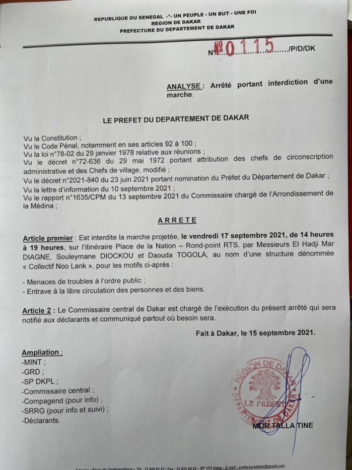 Marche contre la hausse des denrées : la manifestation de ce vendredi 17 interdite aussi, vers un vendredi de feu ?