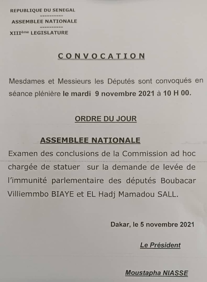 Supposé trafic de passeports diplomatiques / levée de l’immunité parlementaire : Les députés en séance plénière ce mardi 09 novembre 2021.
