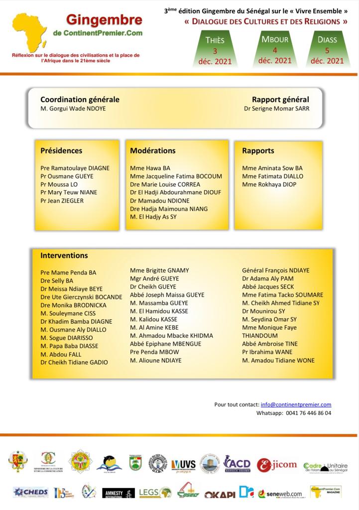 3ème édition Gingembre du Sénégal sur le vivre ensemble :"Dialogue des cultures et des Religions" 3ème édition Gingembre du Sénégal sur le vivre ensemble :"Dialogue des cultures et des Religions"