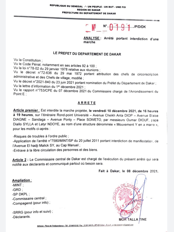 Marche pour dénoncer l’instrumentalisation de la justice : la manifestation de « Y en marre » interdite Marche pour dénoncer l’instrumentalisation de la justice : la manifestation de « Y en marre » interdite