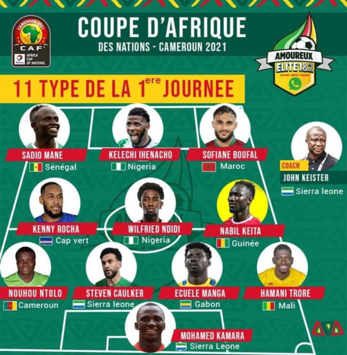 CAN 2022 : Sadio Mané dans l'équipe type de la 1ère journée avec Naby Keïta...