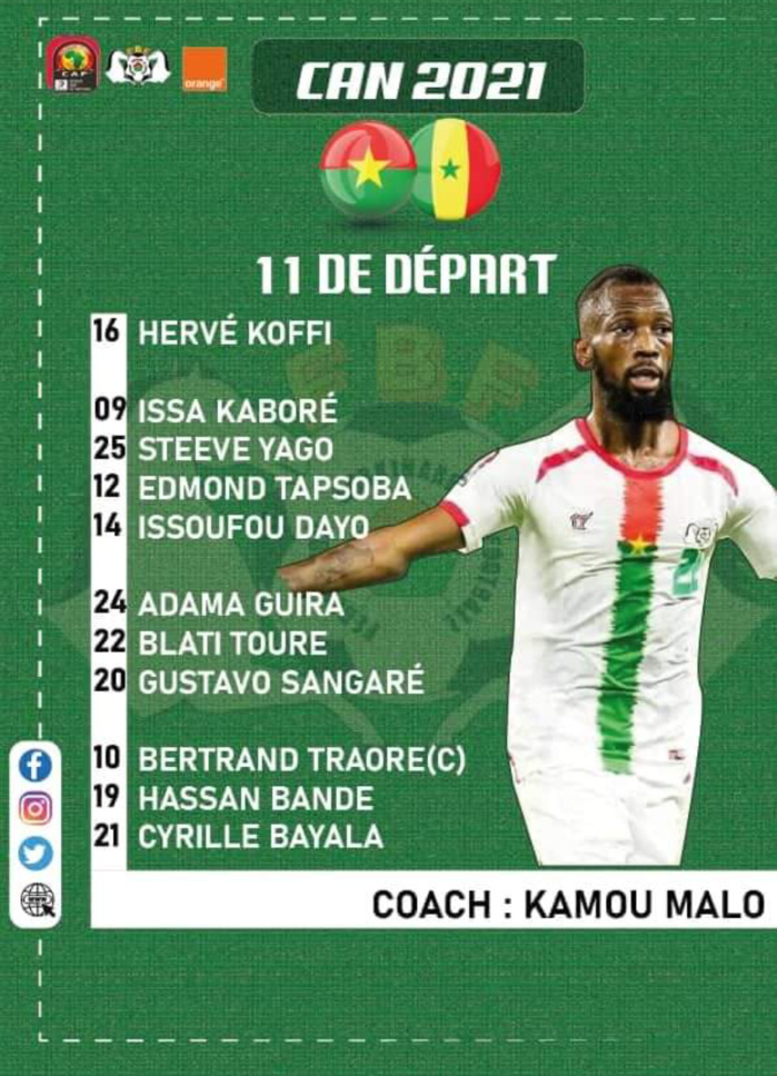 CAN 2022 / SÉNÉGAL -  BURKINA FASO : Le onze officiel du Burkina avec Bertrand Traoré...