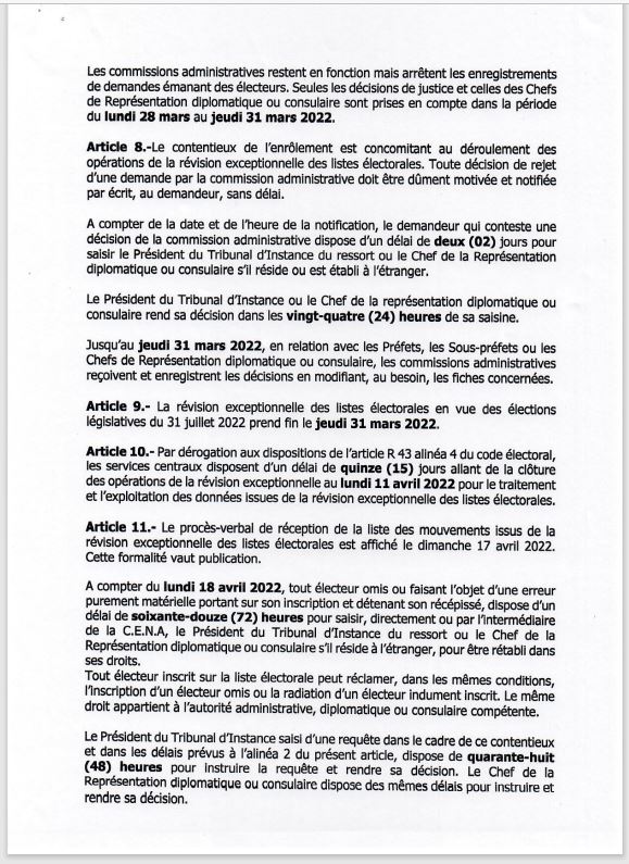 Elections législatives du 31 juillet 2022: révision exceptionnelle des listes électorales Elections législatives du 31 juillet 2022: révision exceptionnelle des listes électorales