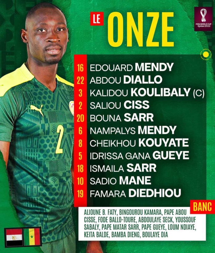 Egypte-Sénégal : Aliou Cissé reconduit le même onze qu'à la finale de la CAN Egypte-Sénégal : Aliou Cissé reconduit le même onze qu'à la finale de la CAN