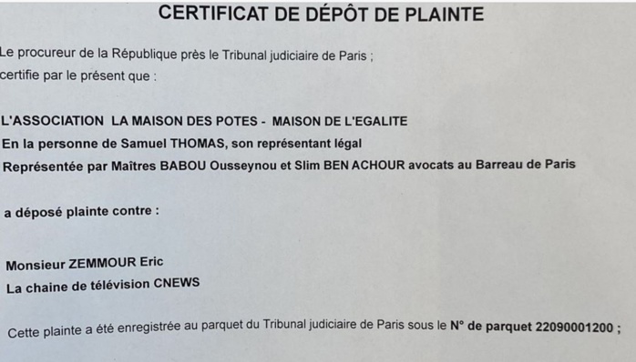 Propos discriminatoires : la plainte contre Eric Zemmour déposée hier par Me Ousseynou Babou Propos discriminatoires : la plainte contre Eric Zemmour déposée hier par Me Ousseynou Babou