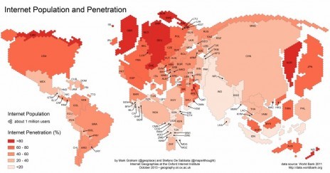 Les surprises de la carte du monde selon les connexions à Internet