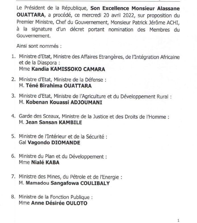Cote d'Ivoire: voici la composition du nouveau Gouvernement