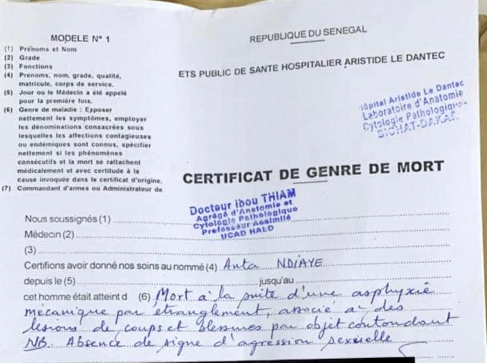 Drame de Bargny : le certificat de genre de mort révèle une mort par étranglement et exclut le viol.