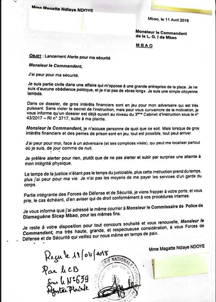 Rapport OFNAC 2020 - Pour avoir porté plainte contre la SONATEL et la CDP : la plaignante dit craindre pour sa sécurité. Rapport OFNAC 2020 - Pour avoir porté plainte contre la SONATEL et la CDP : la plaignante dit craindre pour sa sécurité.