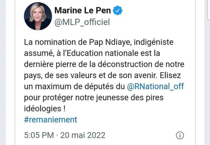 Nommé Ministre de l'éducation nationale et de la Jeunesse dans le Gouvernement Français : Pap Ndiaye déjà critiqué par Zemmour et Marine Lepen