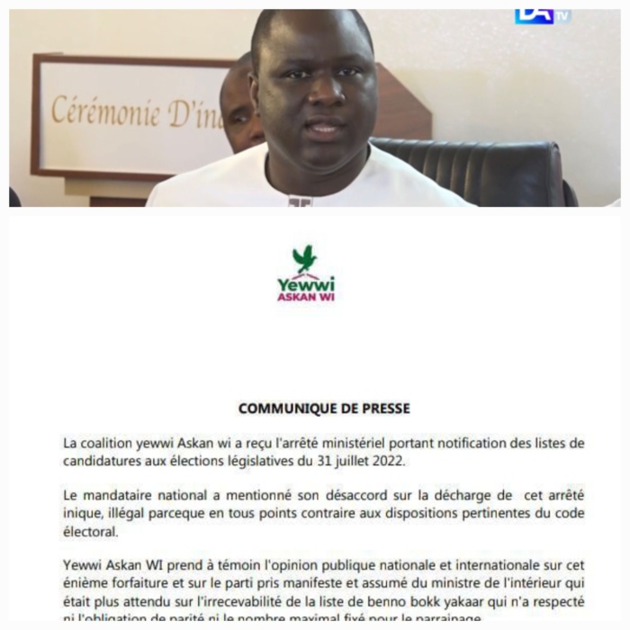 Elections législatives: La liste nationale de Yewwi Askan Wi rejetée 2 Rejet de sa liste nationale : Le « œil pour œil, dent pour dent » de Yewwi Askan Wi qui compte énergiquement faire face au régime de Macky Sall