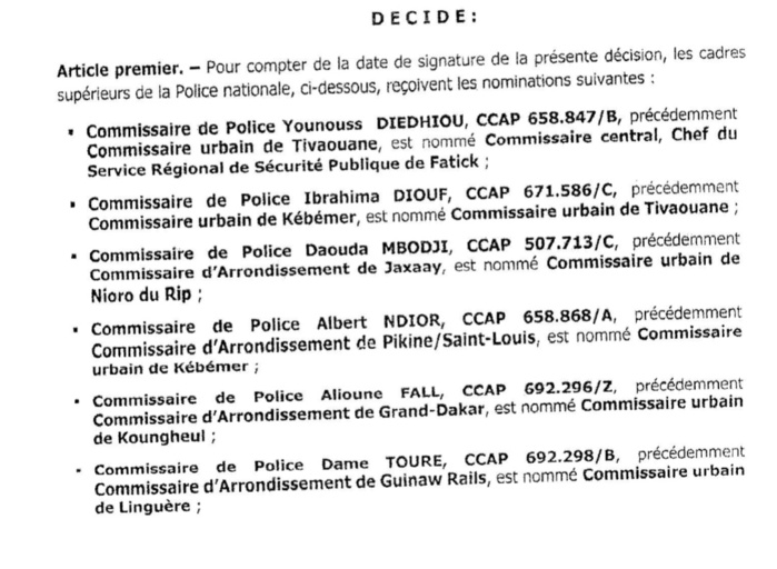 Nominations au sein de la Police nationale : jeu de chaises musicales (Document) Nominations au sein de la Police nationale : jeu de chaises musicales (Document)
