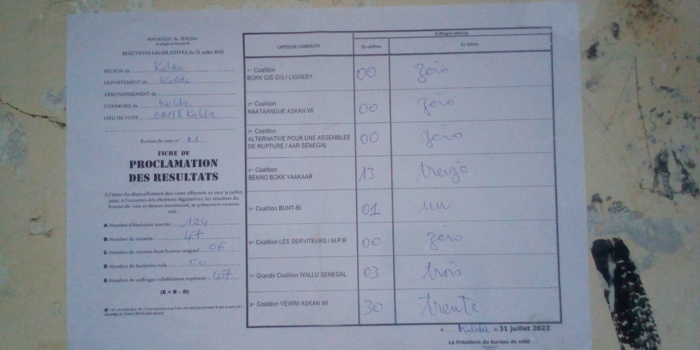 Premiers résultats à Kolda : les centres de vote du CEM 1 et CEM 2 remportés par Yewwi Askan Wi... Abdoulaye Bibi Baldé battu dans son bureau... Premiers résultats à Kolda : les centres de vote du CEM 1 et CEM 2 remportés par Yewwi Askan Wi... Abdoulaye Bibi Baldé battu dans son bureau...
