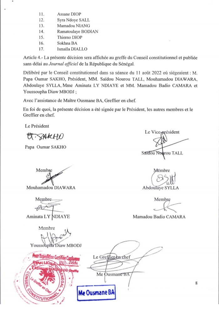 Résultats élections législatives 2022 : Voici en intégralité la décision du conseil constitutionnel Résultats élections législatives 2022 : Voici en intégralité la décision du conseil constitutionnel