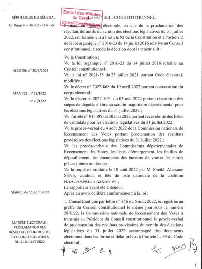 Législatives 2022 : Le Conseil constitutionnel approuve définitivement les résultats de la CNRV Législatives 2022 : Le Conseil constitutionnel approuve définitivement les résultats de la CNRV