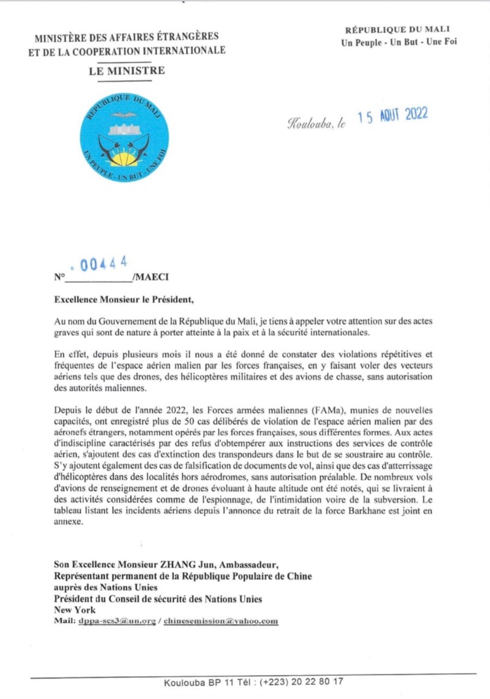 Violation de son espace aérien / Complicité avec les terroristes : le Mali accuse la France et saisit l'ONU.