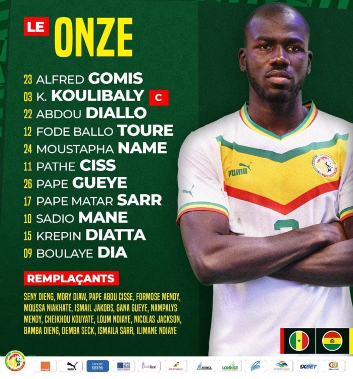 Match amical / Sénégal Vs Bolivie : Le onze de départ de Aliou Cissé avec la première titularisation de Moustapha Name… Match amical / Sénégal Vs Bolivie : Le onze de départ de Aliou Cissé avec la première titularisation de Moustapha Name…