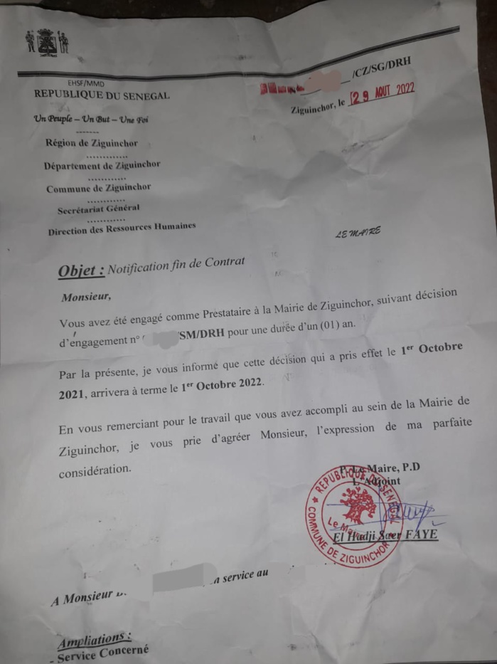 Mairie de Ziguinchor / 145 notifications de fin de contrat envoyées à des prestataires : Ces derniers craignent pour leurs emplois et l'avenir de leurs familles.