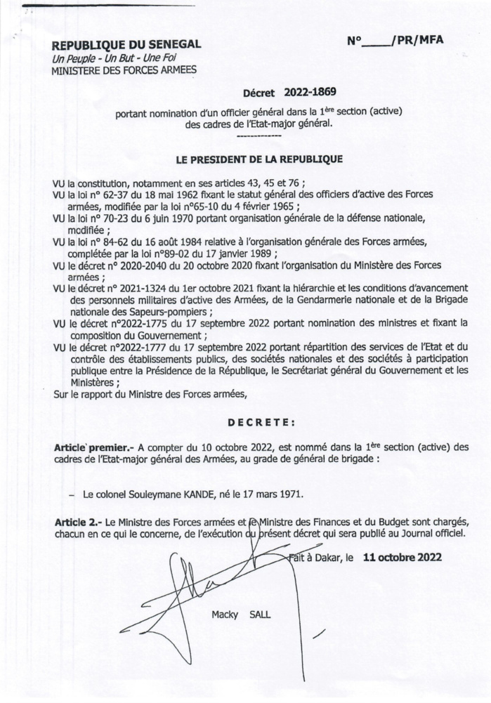 SÉNÉGAL : Le président Macky Sall signe plusieurs décrets de nomination. (DOCUMENTS) SÉNÉGAL : Le président Macky Sall signe plusieurs décrets de nomination. (DOCUMENTS)