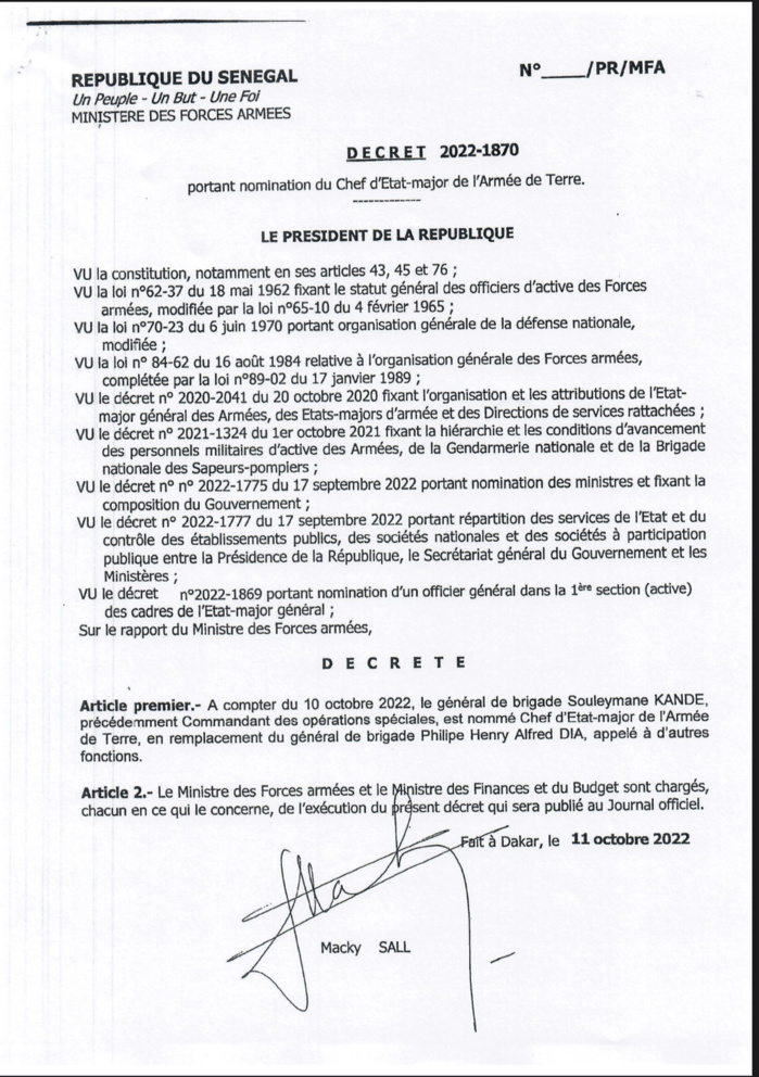SÉNÉGAL : Le président Macky Sall signe plusieurs décrets de nomination. (DOCUMENTS) SÉNÉGAL : Le président Macky Sall signe plusieurs décrets de nomination. (DOCUMENTS)